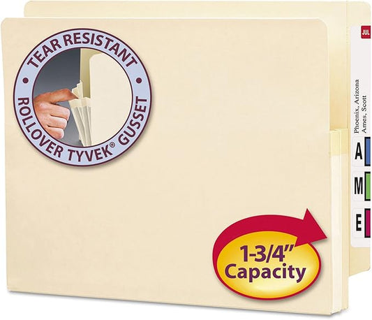 Smead End Tab File Pocket, Reinforced Straight-Cut Tab, 1-3/4" Expansion, Letter Size, Manila, 25 per Box (75114)
