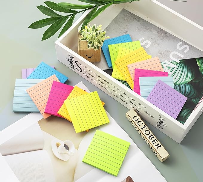 (16 Pack) Lined Sticky Notes 3x3 in Post Ruled Stickies Super Sticking Power Memo Pads Bright Colors