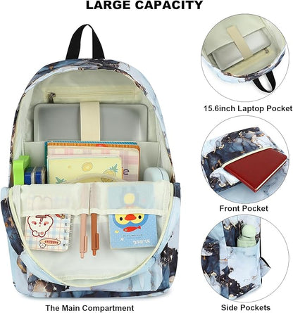 Marble School Backpack for Teens Girls, Womens College Bookbags Laptop Backpacks