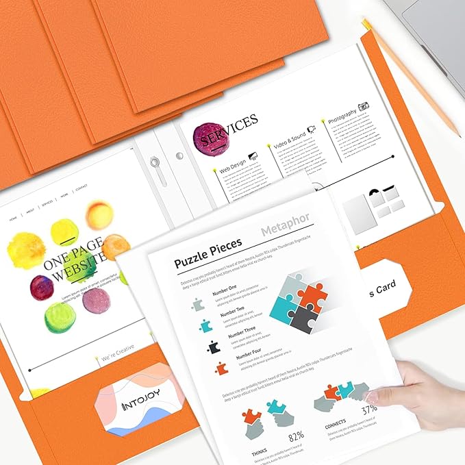 50 Pack Two Pocket Folders Business Card Holder Paper Folders with Prongs for School Office Filing Cabinet Resume Portfolio (Orange)