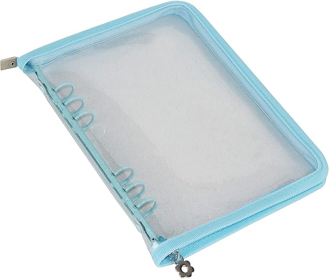 Multibey A5 Binder Cover Clear Soft PVC 6-Ring Binder Budget Evelopes System with Zipper Planner Organizer Refillable Notebook Journal Binder (Blue, A5)