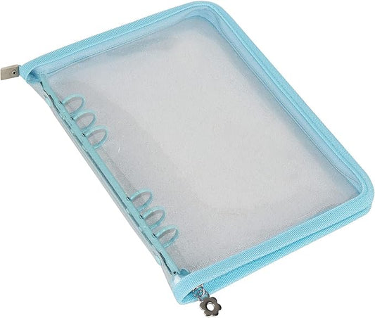 Multibey A5 Binder Cover Clear Soft PVC 6-Ring Binder Budget Evelopes System with Zipper Planner Organizer Refillable Notebook Journal Binder (Blue, A5)