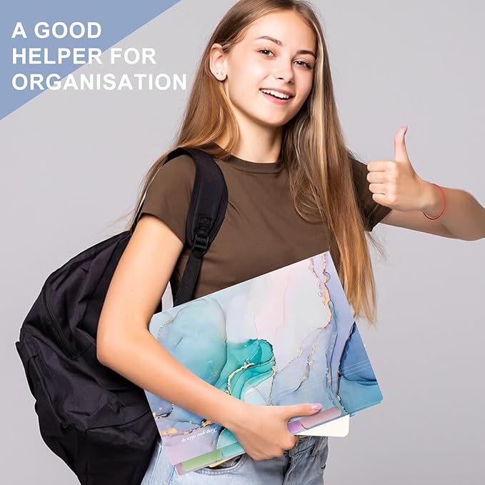 Ddaowanx Expanding File Folder, Letter A4 Size Accordion Plastic File Organizer, 5 Pocket Folders for Documents, Aesthetic Folder with Labels, Paper Organizer for School Office (Blue Marble)