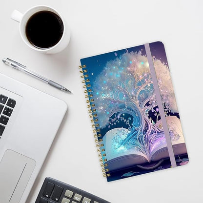 Yoiilifee Spiral Notebook - A5 Spiral Notebooks, 8.3'' × 5.8'', 160 Pages, Aesthetic Journaling Notebooks for Women, College Lined Notebook with Elastic Closure, Back Pocket, for School Office, TreeA