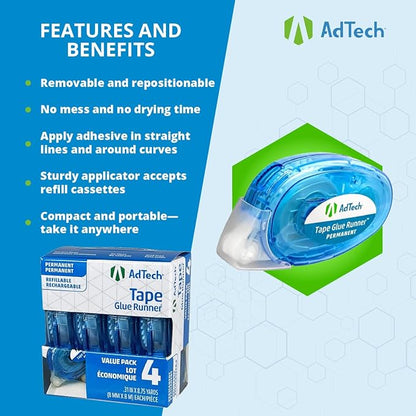 AdTech Permanent Glue Runner, 35 Yards (3-Pack) | Strong, Double-Sided Adhesive for Crafting, Scrapbooking & Office Use | Acid-Free, Reliable Bond