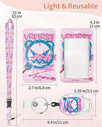 Uniclife Fashionable Sliding Badge Holder Angry Bear Plastic Case with Retractable Badge Reel Carabiner Clip & Detachable Lanyard Strap Embossed Vertical Card Protector for Women Nurse Teacher Student