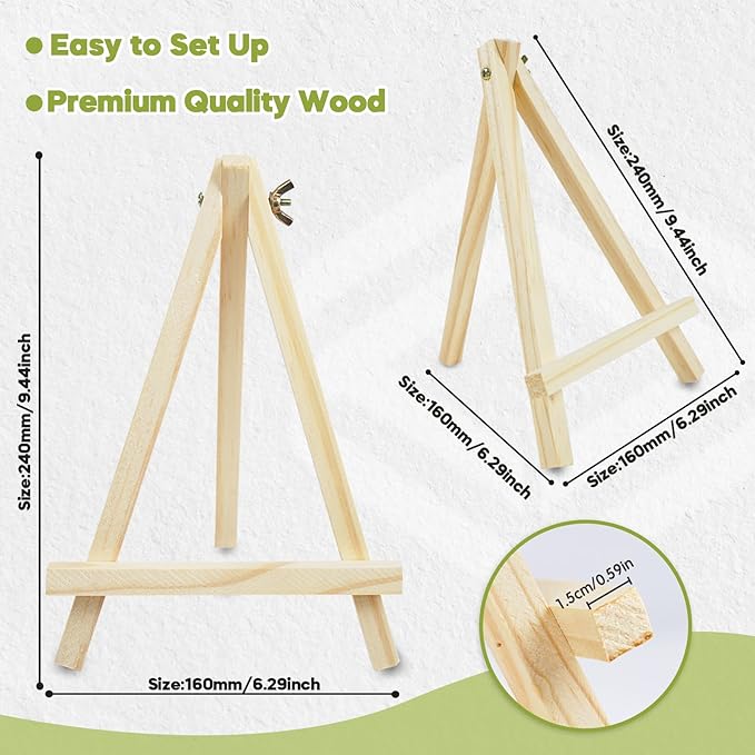 CONDA 6 Pack 9 Inch Wood Easels, Easel Stand for Painting Canvases, Art, and Crafts,Tripod,Painting Party Easel,Kids Student Tabletop Easels for Painting,Portable A-Frame Tripod Tabletop Easel Set