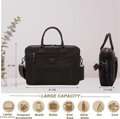 Marc Peter Hamilton Real Leather Business Bag for Men and Women | 15.6 inch Laptop Bag | Shoulder Bag for Men