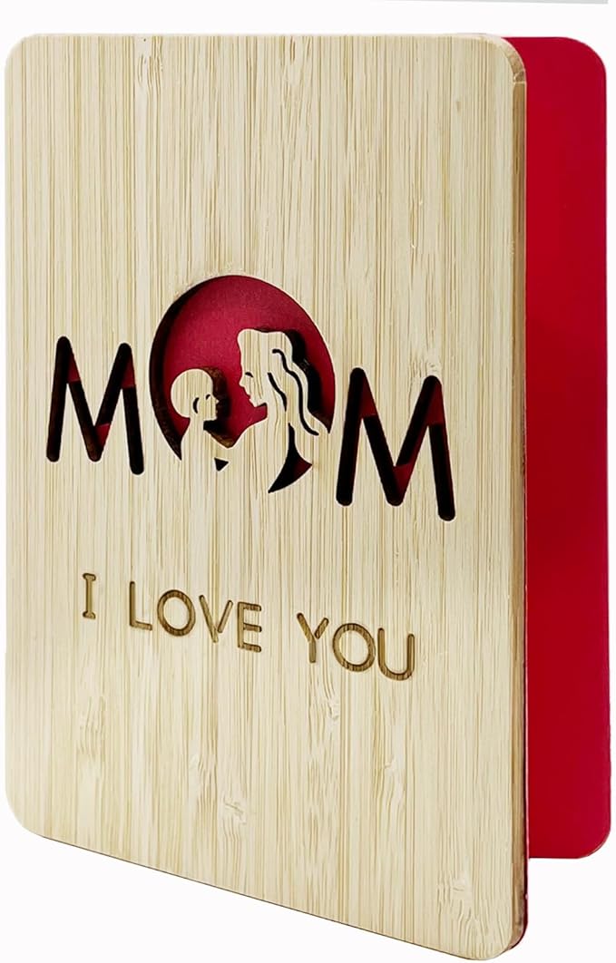 Mother's Day Gift Card from Daughter or Son,Wooden Birthday Card for Mum,I Love You Mom Birthday Gift Cards,Special Birthday Gift for Mum, Wooden Greeting Cards from Kids