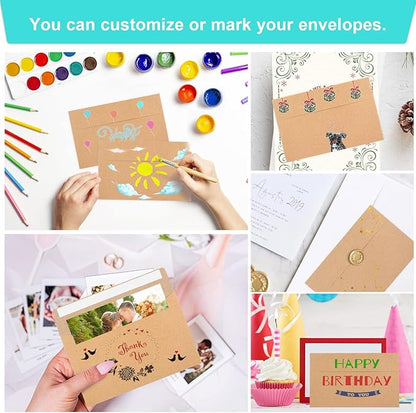 65 Packs A4 Invitation Envelopes, Brown Kraft Envelopes, 4x6 Photo Envelopes for Invitations, Envelopes Self Seal for Weddings, Baby Shower, Photos, Postcards, Greeting Cards, Mailing