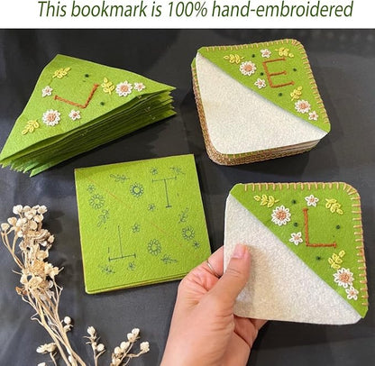 Personalized Hand Embroidered Corner Bookmark, Bookmarks for Women, Personalized Bookmark for Book Lovers, Cute Flower Book Mark by HNQCPCVU (Z, Green)
