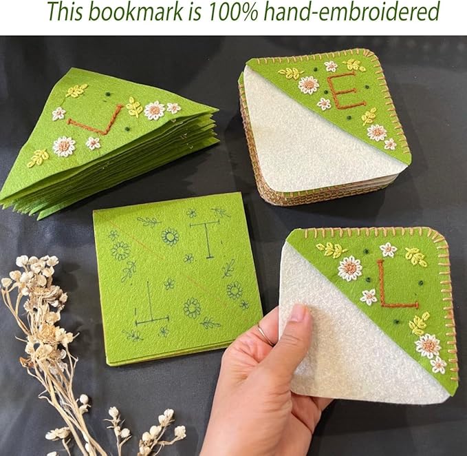 Personalized Hand Embroidered Corner Bookmark, Bookmarks for Women, Personalized Bookmark for Book Lovers, Cute Flower Book Mark by HNQCPCVU (A, Green)