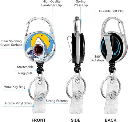 Shark Badge Holder with Retractable Reel and Breakaway Lanyard，Badge Clips Retractable Heavy Duty Badge Reel，Funny Keychain，ID Holder with Breakaway Lanyard for School Nurse Office Teen