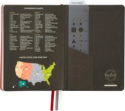 C.R. Gibson Black Leatherette Dot Grid Notebook Journal, 6'' W x 8.5'' L, 240 Pages, Bulleting Log (MJ127-20191A)