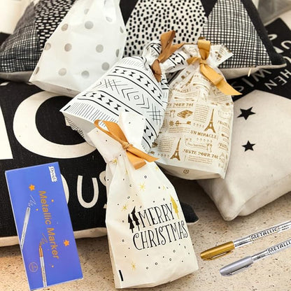 Dyvicl Metallic Markers Pens - Silver and Gold Paint Pens for Black Paper, Glass, Rock Painting, Halloween Pumpkin, Card Making, Scrapbook Album, Christmas DIY Art Craft Kid, Set of 8