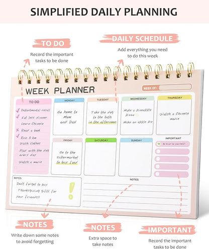 Weekly To Do List Notepad with 52 Undated Tear Off Sheets（6.5"×9.5"), Desk Notepad with Multiple Sections, Planning Notepad Calendars for Student Office and Homes