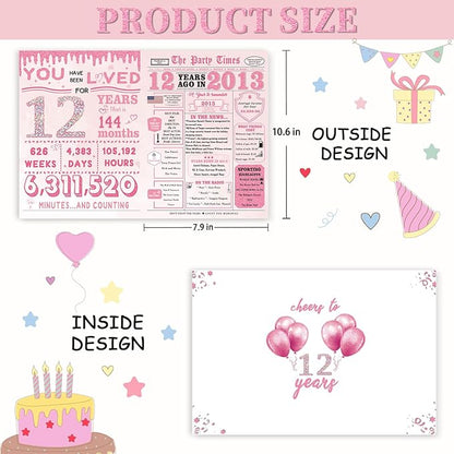 12 Year Old Girl Birthday Gifts，12th Birthday Decorations for Girls，12th Bday Card，12 Year Old Bday Decorations for Daughter Granddaughter Niece