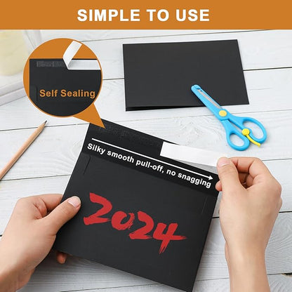 Black Blank Greeting Cards with Envelopes 4.25 x 5.5 Folded Cardstock and Printable A2 Envelopes Self Seal 20 Packs for Graduations, Invitations, Wedding, Thank You Cards & All Occasion