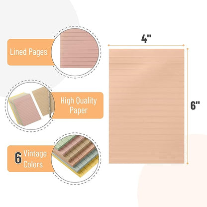 Mr. Pen Vintage Lined Sticky Notes - 4x6, 6 Pads, 45 Sheets, Colorful