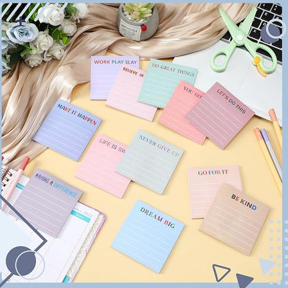 Yinder 24 Pcs Inspirational Sticky Notes with Lines Cute Motivational Sticky Notes Pad Employee Appreciation Gifts Bulk for Teacher Nurse Coworkers Office Supplies 3 x 3''(Aesthetics,Motivational)