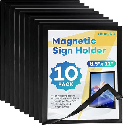 10 Pack Magnetic Sign Holder 8.5 x 11,Self-Adhesive Magnetic Wall Mount Sign Holder, Magnetic Document Holder for Wall Window Office Poster Store