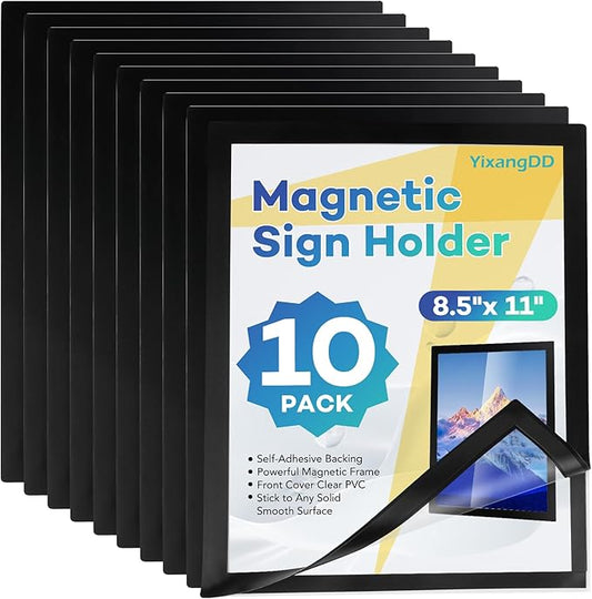 10 Pack Magnetic Sign Holder 8.5 x 11,Self-Adhesive Magnetic Wall Mount Sign Holder, Magnetic Document Holder for Wall Window Office Poster Store