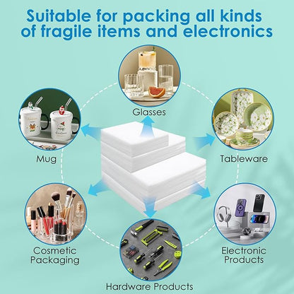 200Pack Cushion Foam Pouches wrap pouches dish packing kit(7.5"x7.5",7.5"x12",12"x12",14"x14") Packing Moving Supplies for Moving Fragile Items for Packing Storage and Shipping with50Fragile Stickers