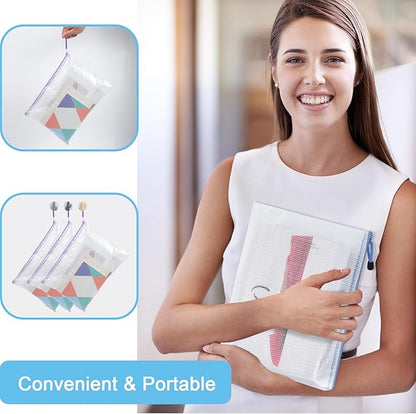 30 Pcs Mesh Zipper Pouch Bags, A4 Size Waterproof File Bags, with 10 Colors, for Organizing Office Supplies, Board Games, Puzzles, and Classroom Organization, Assorted Letter Size Zipper Pouches