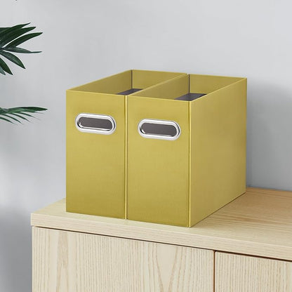 Oterri File Organizer, Small Storage Box, Cardboard File Folder Organizer, Collapsible File Box, Hanging File Organizer for Letter Size, Portable File Box with Handle, Only Box (Olive,2 Packs)