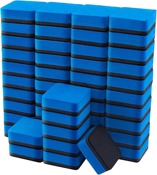 Favourde 48 Pack Magnetic Whiteboard Dry Erase Erasers Chalkboard Cleansers for Classroom, Home and Office (Blue)