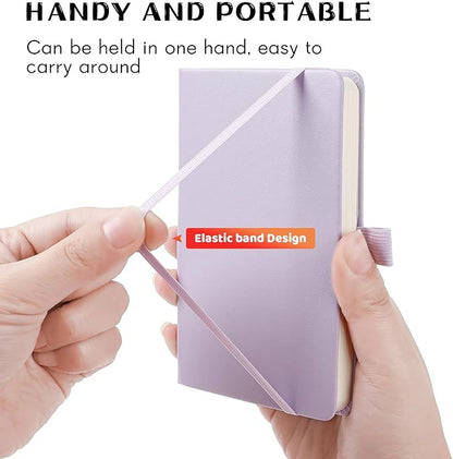 Animusphere 2Pack Pocket Notebook Small Notebook Journal Notebook 4 inches x 5.7 inches 200 Pages Leather Cover With Pen Holder Page Marker Ribbons (Purple)