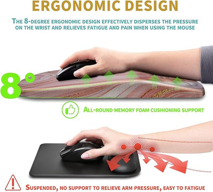 Hokafenle Ergonomic Mouse Pad Wrist Support with Massage Design, Wrist Rest Pain Relief Mousepad with Memory Foam&Non-Slip PU Base, Mouse Pads for Wireless Mouse & Desk (12x8 inch,Pink Gold Marble)