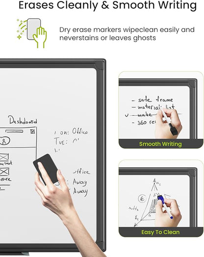 VUSIGN Magnetic White Board Dry Erase 36" x 24" with 1 Dry-Erase Eraser, 2 Multicolor Marker, 4 Magnetic Pins, Black Reinforced Aluminum Frame for Office, Home, School