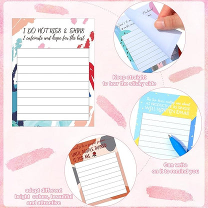 Funny Notepads with Sayings Sticky Funny Office Supplies to Do List Sarcastic Work Assorted Notepad for Workers, 12 Designs, 3 x 3.93 Inch(Cute Style)