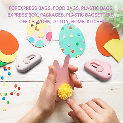 Mini Cloud Box Cutters Retractable Cute, 3 Pcs Small Utility Knives, Portable Letter Opener Slide Open with Keychain Hole, for Office School Stationery, Cutting Box Envelopes Papercutting