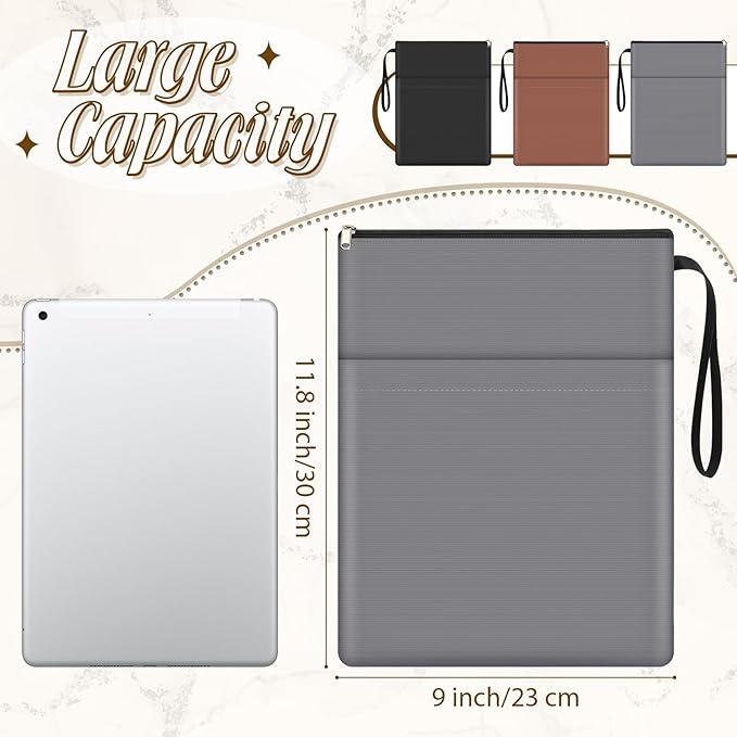 Aliceset 3 Pcs Book Lovers Gifts Book Sleeves with Zipper 11.8 x 9 inch Travel Book Covers Protector Pouch Bag with Pocket Handle Strap for Hardcover Paperback Washable (Black, Dark Brown, Dark Gray)