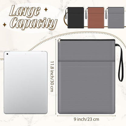 Aliceset 3 Pcs Book Lovers Gifts Book Sleeves with Zipper 11.8 x 9 inch Travel Book Covers Protector Pouch Bag with Pocket Handle Strap for Hardcover Paperback Washable (Black, Dark Brown, Dark Gray)