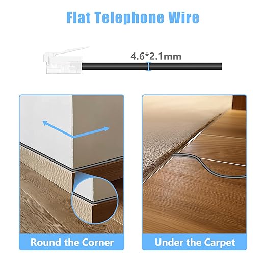 RJ11 6P4C Phone Extension Cord, 1 Pack 26 Feet(8M) Phone Cord for Landline, Black Telephone Line Cord, RJ11 Extension Cable with Fax/Modem for Office or Home