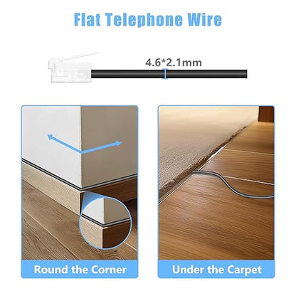 RJ11 6P4C Phone Extension Cord, 1 Pack 26 Feet(8M) Phone Cord for Landline, Black Telephone Line Cord, RJ11 Extension Cable with Fax/Modem for Office or Home