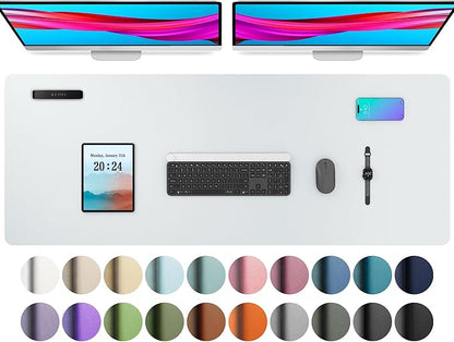 Aothia Leather Desk Pad Protector, Office Desk Mat, Large Mouse Pad, Non-Slip PU Leather Desk Blotter, Laptop Desk Pad, Waterproof Desk Writing Pad for Office and Home (48"x17", Barely Grey)