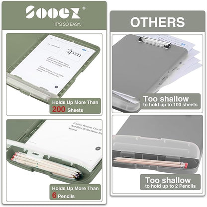 Sooez Clipboard with Storage, High Capacity Nursing Clipboard with Pen Holder, Clip Boards 8.5x11 with Storage, Low-Profile Clip, Lightweight Plastic Clipboard for Teachers, Lawers, Office Workers