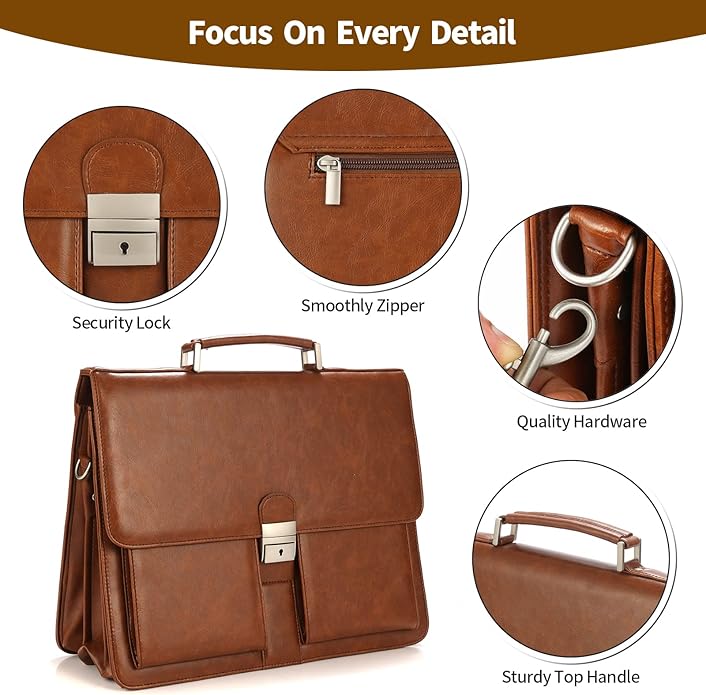Jack&Chris Mens New PU Leather Attache Briefcase Traditional Messenger Lawyer Bag, MBYX015