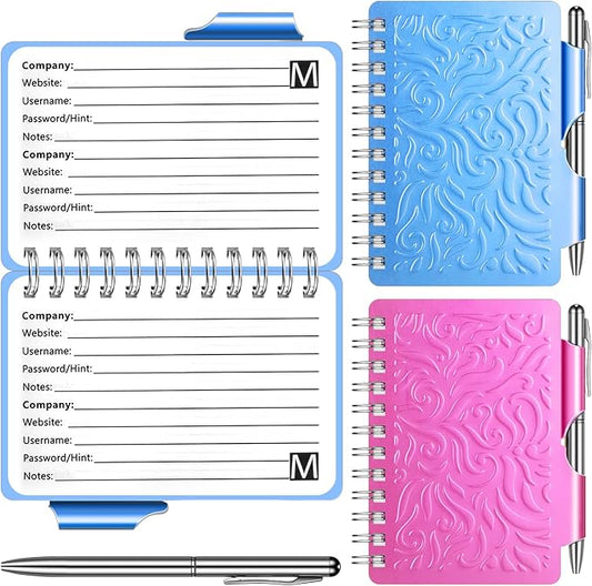 Zonon 2 Pcs Mini Password Book with Alphabetical Tabs Metal Password Keeper Book Portable Organizer Elegant Mandala Pattern Notebook with Pen, Spiral Bound for Information(Blue, Rose Red)
