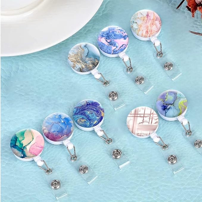 Retractable ID Badge Holder,Nurse Badge Reels with Clip,Name Card Holders for Office Worker Doctor Nurse (10 Pack Marbling Style)