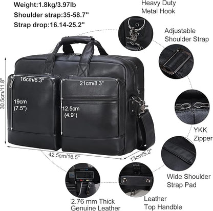Leather Briefcase for Men Expandable Large 17 Inch Laptop Crossbody Shoulder Bag Business Travel Duffel Attache Case