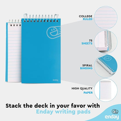 Enday Pocket Notebook, Small Notebooks 3 x 5 Top Bound Small Spiral Notebooks, Memo Pad for Home Office Accessories, 75 Sheets, Mini Notepad in Pink, Purple, Green, Blue, Red, Grey (6 Pack)