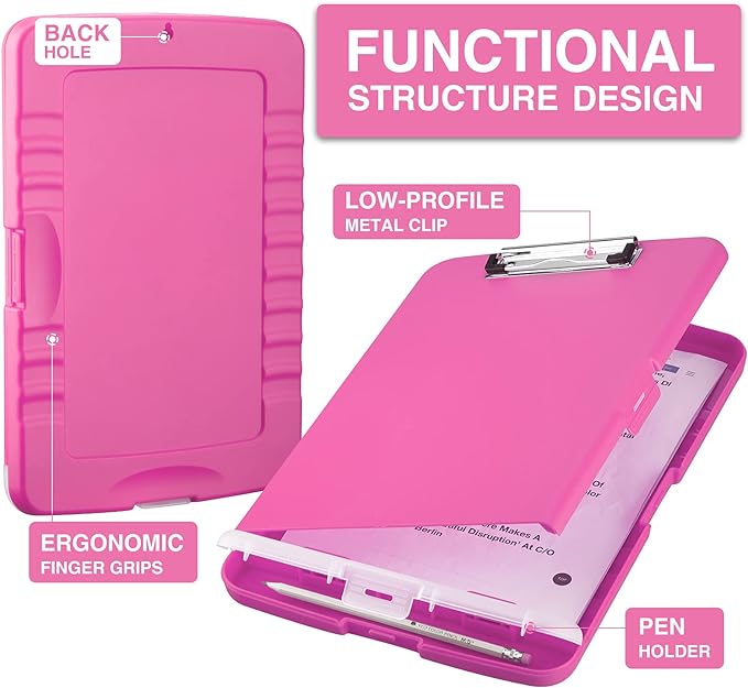 Sooez Clipboard with Storage, High Capacity Nursing Clipboards with Pen Holder, Heavy Duty Plastic Storage Clipboard with Low Profile Clip, Clipboard Folder, Teacher Must Haves, Office Supplies