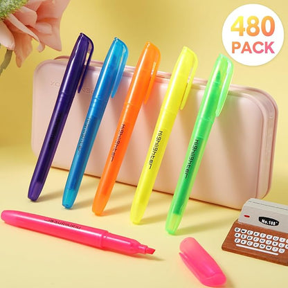 Thenshop 480 Pcs Highlighter Bulk Pack Assorted Colors Highlighter Markers Chisel Tip Fluorescent Pens for Office Classroom Back to School Supplies
