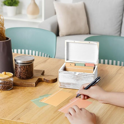 DRASTAR Index Card Holder, Index Card Organizer 3x5, Index Card Holder with Dividers, Index Card Holder for Desk, Index Card Storage Case, Note Card Box, Retro White