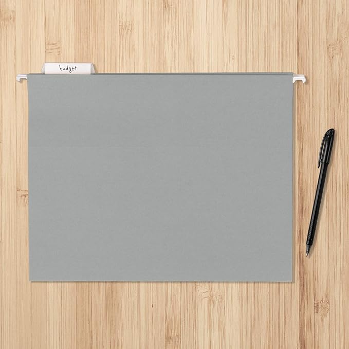 Amazon Basics Sturdy Hanging File Folders, Letter Size, Gray, 25-Pack